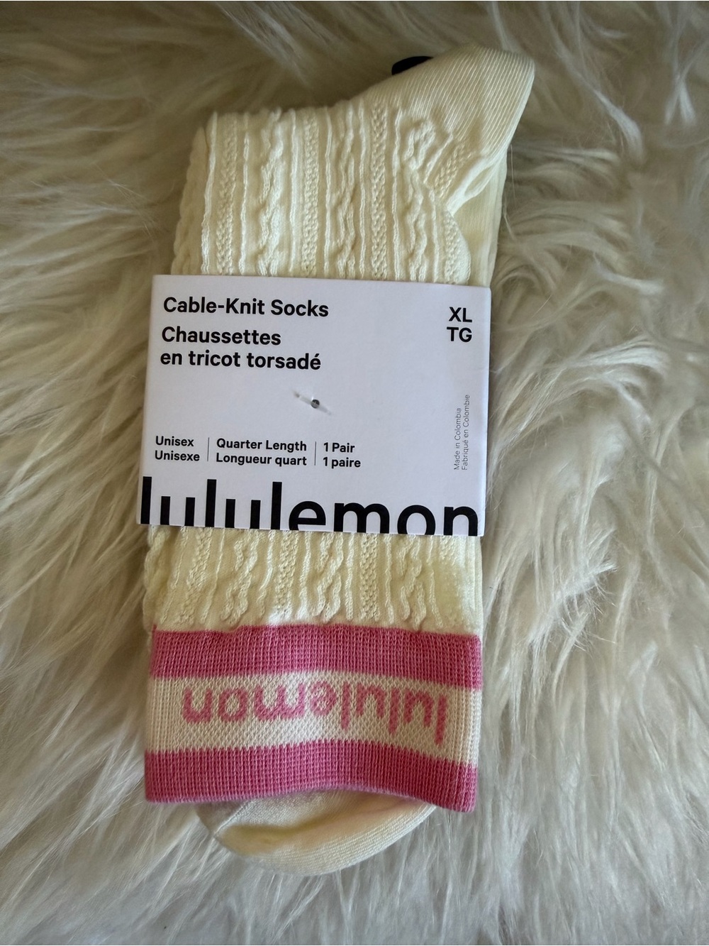 lululemon athletica Cable-Knit Quarter Socks in Cream with Pink Trim